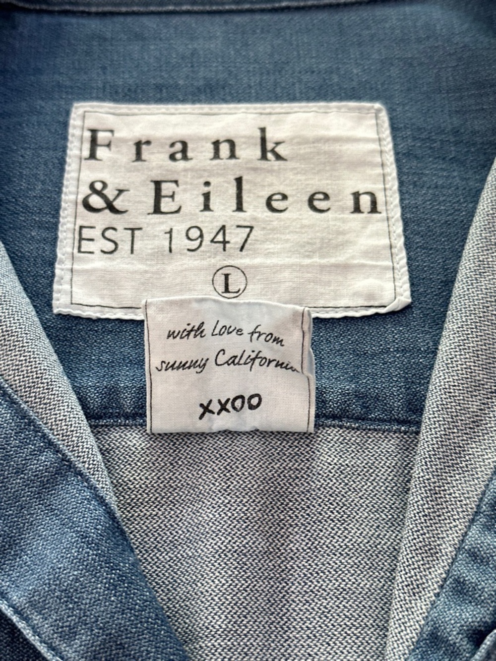 Frank & Eileen Mary Shirt Dress Stonewash Indigo Blue Distress Women's Large - Picture 12 of 16